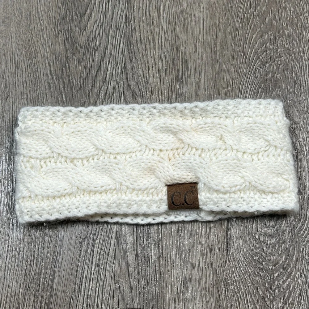 C.C Headband Cream White Cable Knit Fleece Lined Ear Warmer Winter Snow